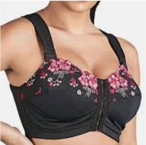 COZEE CORNER BLACK & RED EMBROIDERY FLOWERS FRONT CLOSE POSTURE BRA 36B